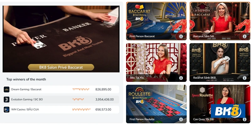 BK8 casino với nhiều game để người chơi lựa chọn