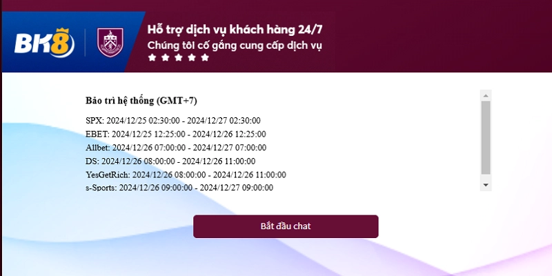 BK8 cam kết CSKH 24/7