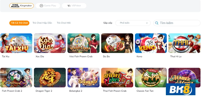 Sảnh cược game bài BK8 đa dạng trò chơi