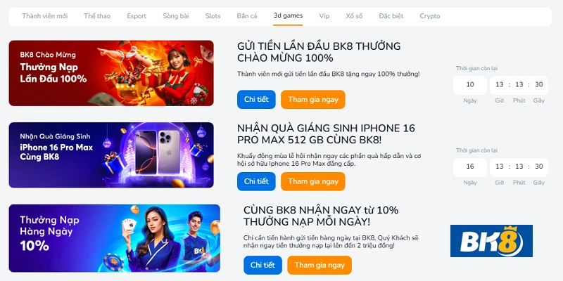 Sảnh game bài BK8 nhiều ưu đãi